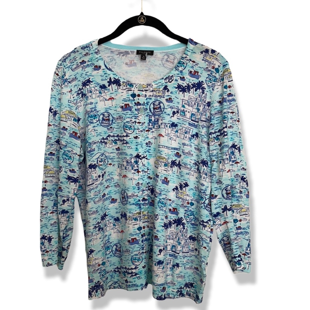 Talbots Summer Vacation Print Button Cardigan